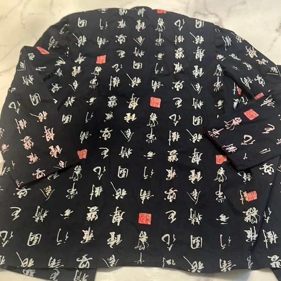 Black Kimono Jacket with White and Red Print - Picture 5 of 5